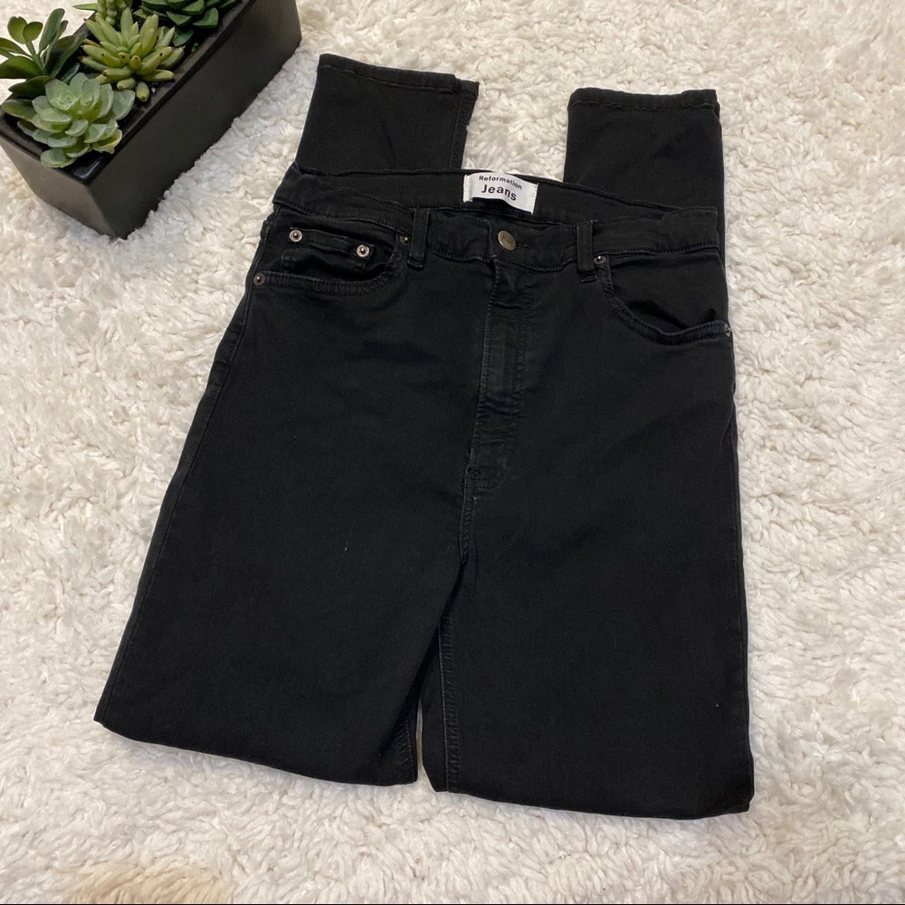 Reformation High & Skinny Faded Black Crop Jeans